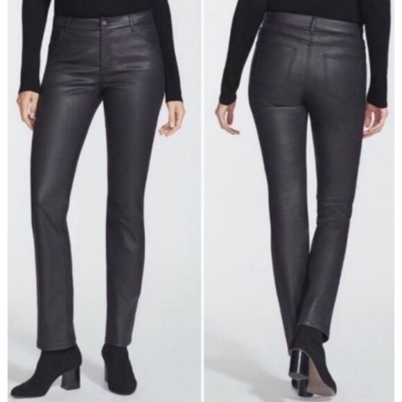 NEW Lafayette 148 New York Thompson Waxed Slim Leg Jeans Pants black Size US 4 - Picture 1 of 8